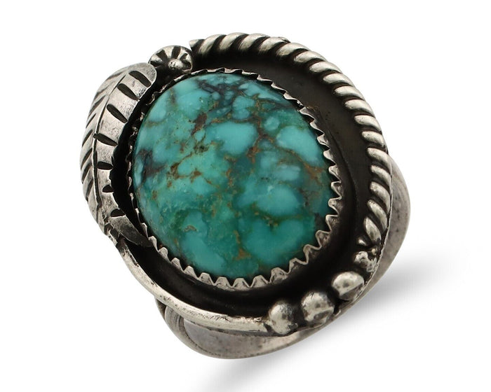 Navajo Handmade Ring 925 Silver spiderweb Turquoise Native Artist C.80's