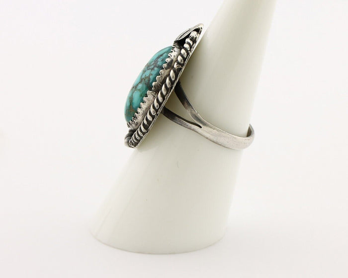 Navajo Handmade Ring 925 Silver spiderweb Turquoise Native Artist C.80's