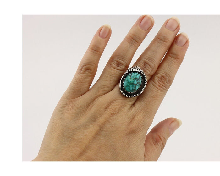 Navajo Handmade Ring 925 Silver spiderweb Turquoise Native Artist C.80's