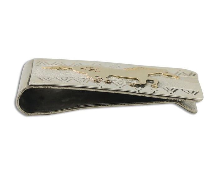 Navajo Money Clip .925 Silver Gold Plate & .999 Nickle Native Artist C.80's