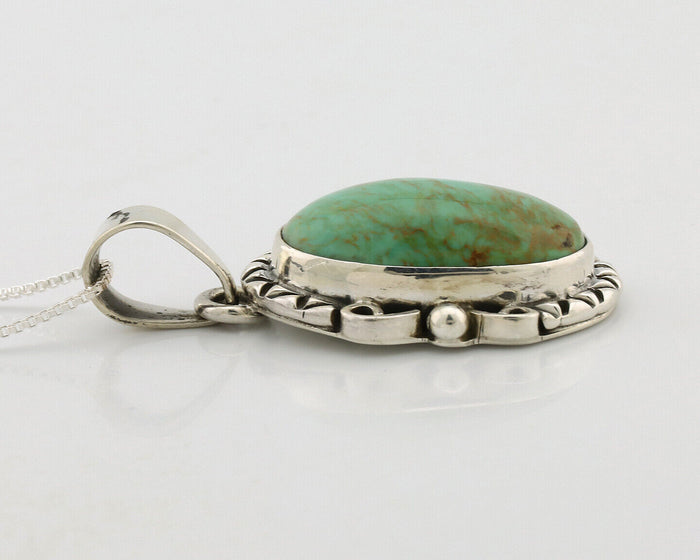 Navajo Necklace .925 Silver Kingman Turquoise Native American Signed C.1980's