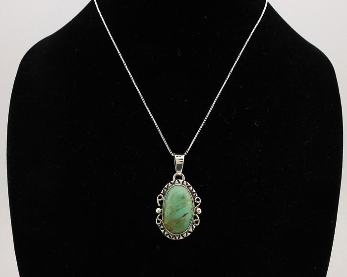 Navajo Necklace .925 Silver Kingman Turquoise Native American Signed C.1980's