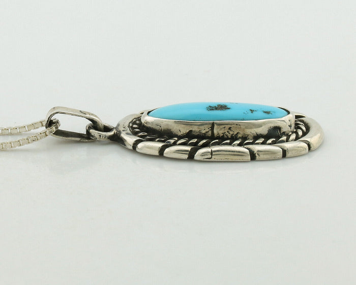 Navajo Necklace .925 Silver Sleeping Beauty Turquoise Signed M Montoya C.80's