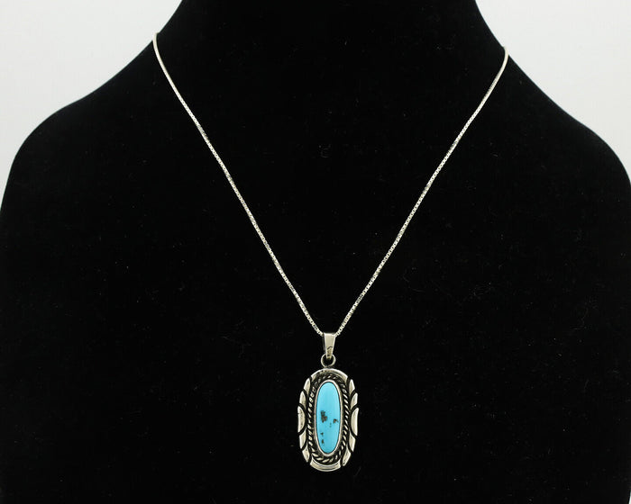 Navajo Necklace .925 Silver Sleeping Beauty Turquoise Signed M Montoya C.80's