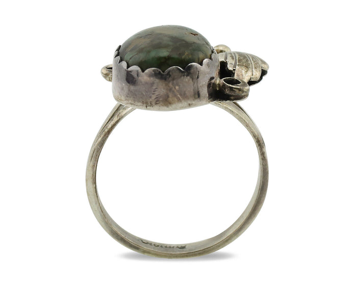 Navajo Ring .925 Silver Army Green Turquoise Native American Artist C.1980's
