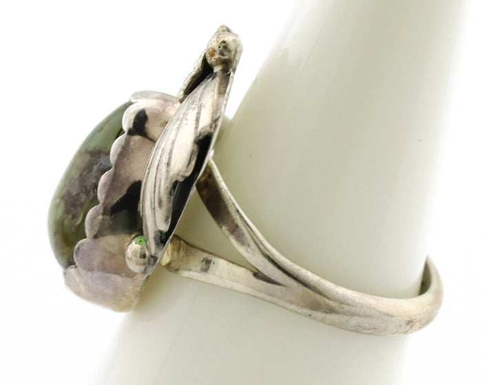 Navajo Ring .925 Silver Army Green Turquoise Native American Artist C.1980's