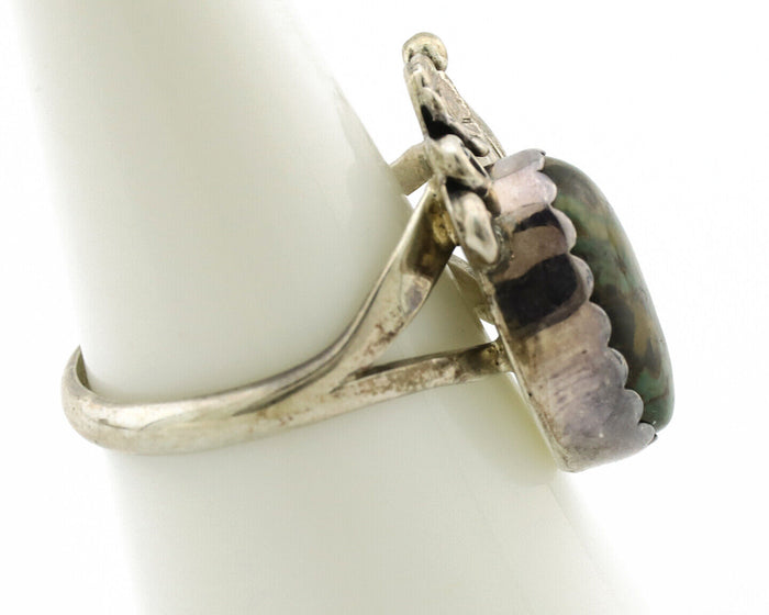 Navajo Ring .925 Silver Army Green Turquoise Native American Artist C.1980's