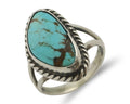 Navajo Ring 925 Silver Blue Gem Turquoise Artist Signed Rabbit Stick C.80's