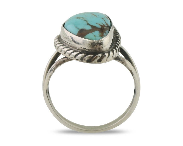 Navajo Ring 925 Silver Blue Gem Turquoise Artist Signed Rabbit Stick C.80's