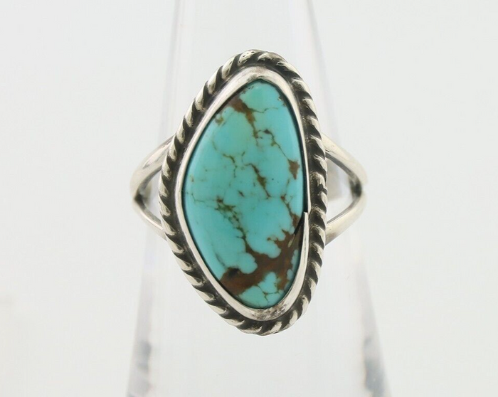 Navajo Ring 925 Silver Blue Gem Turquoise Artist Signed Rabbit Stick C.80's