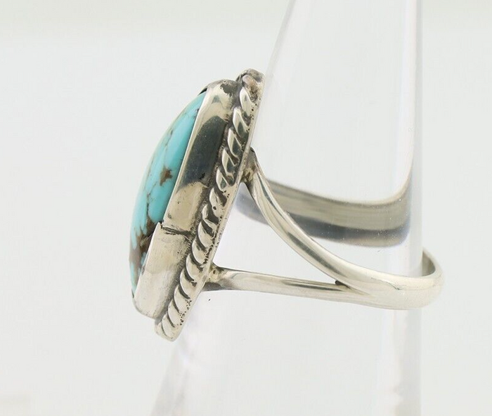 Navajo Ring 925 Silver Blue Gem Turquoise Artist Signed Rabbit Stick C.80's
