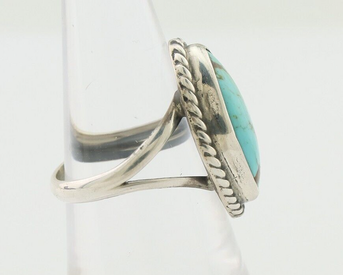 Navajo Ring 925 Silver Blue Gem Turquoise Artist Signed Rabbit Stick C.80's