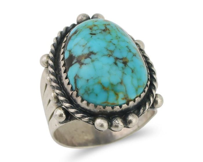 Navajo Ring 925 Silver Blue Gem Turquoise Native American Artist C.80's