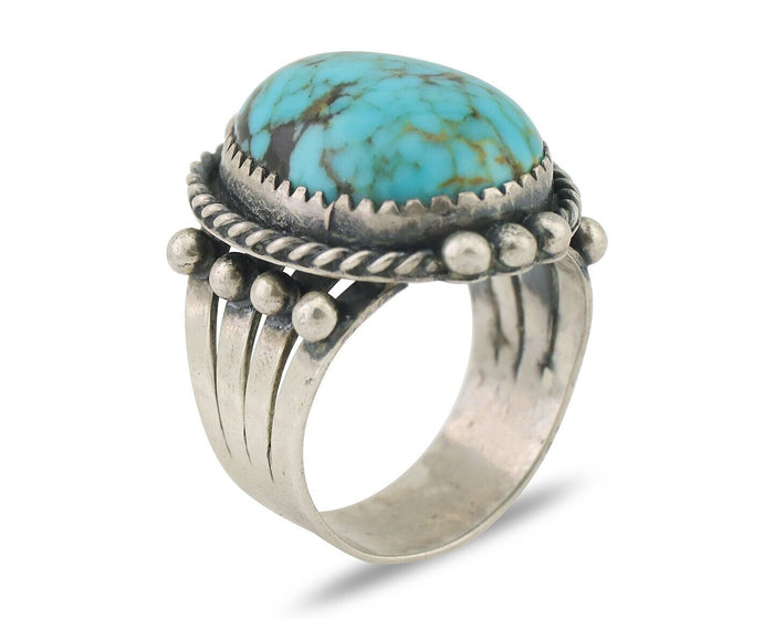 Navajo Ring 925 Silver Blue Gem Turquoise Native American Artist C.80's