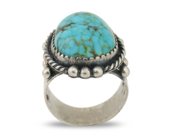 Navajo Ring 925 Silver Blue Gem Turquoise Native American Artist C.80's