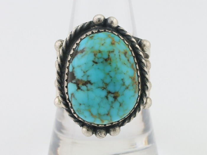 Navajo Ring 925 Silver Blue Gem Turquoise Native American Artist C.80's