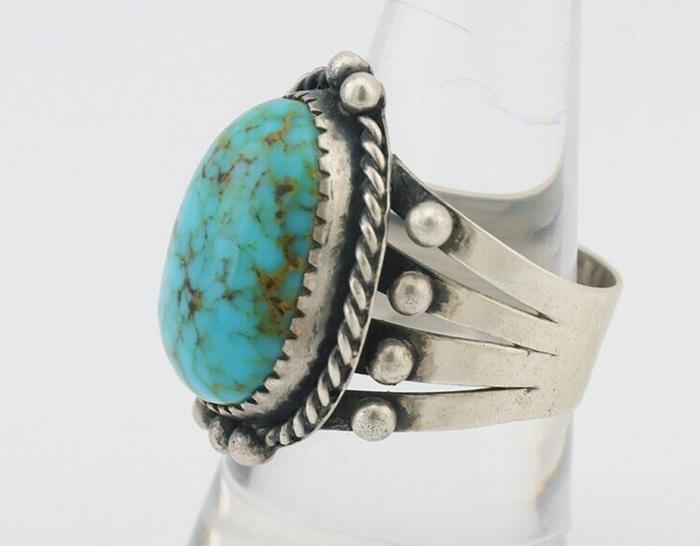 Navajo Ring 925 Silver Blue Gem Turquoise Native American Artist C.80's