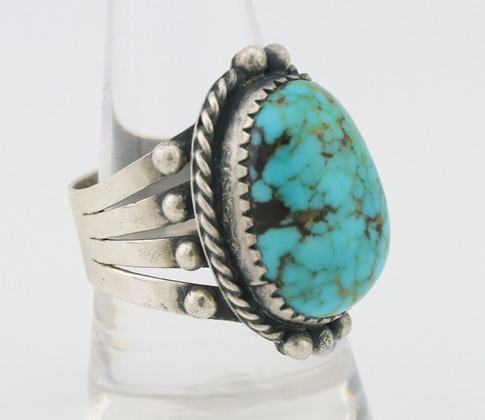 Navajo Ring 925 Silver Blue Gem Turquoise Native American Artist C.80's