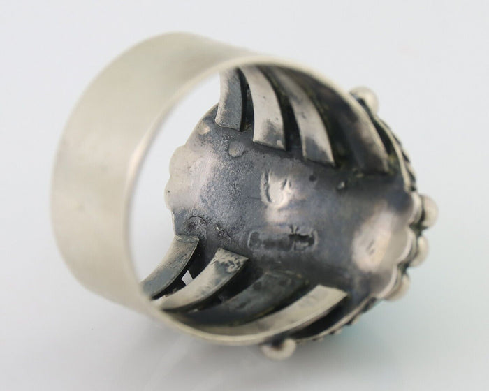 Navajo Ring 925 Silver Blue Gem Turquoise Native American Artist C.80's