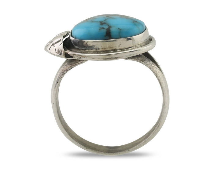 Navajo Ring 925 Silver Blue Gem Turquoise Native Artist Signed G.C. 01 C.80's