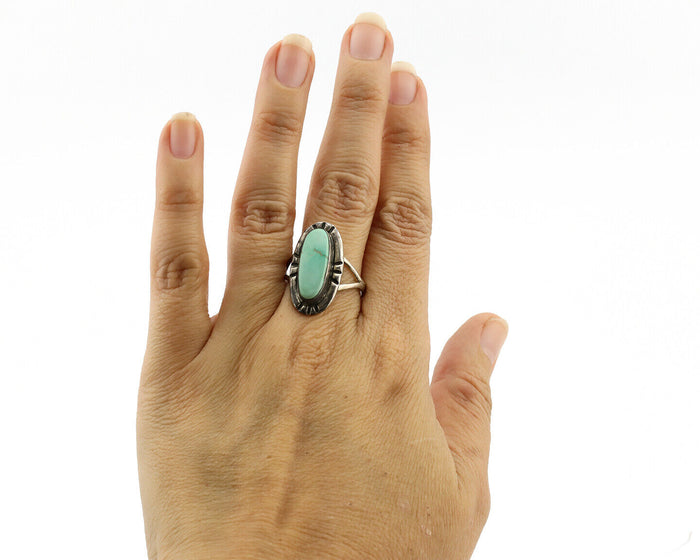 Navajo Ring 925 Silver Blue Turquoise Artist Signed C.80s