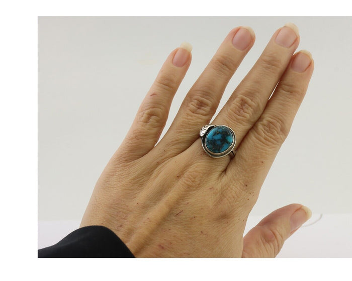 Navajo Ring 925 Silver Blue Turquoise Native American Artist Signed C.80's