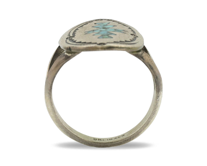 Navajo Ring 925 Silver Chip Inlay Turquoise Artist Signed NAKAI C.80's