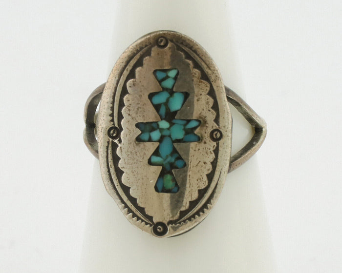 Navajo Ring 925 Silver Chip Inlay Turquoise Artist Signed NAKAI C.80's
