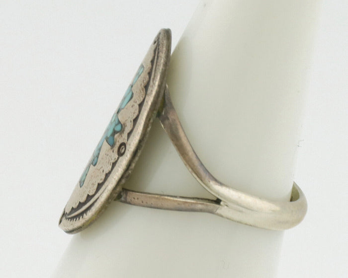 Navajo Ring 925 Silver Chip Inlay Turquoise Artist Signed NAKAI C.80's