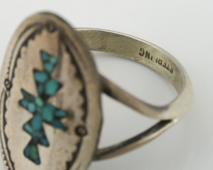 Navajo Ring 925 Silver Chip Inlay Turquoise Artist Signed NAKAI C.80's