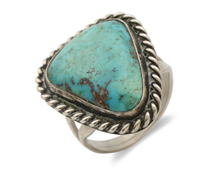 Navajo Ring .925 Silver Globe Turquoise Native American Artist C.1980's