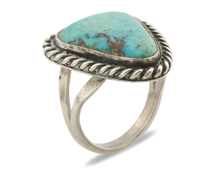 Navajo Ring .925 Silver Globe Turquoise Native American Artist C.1980's