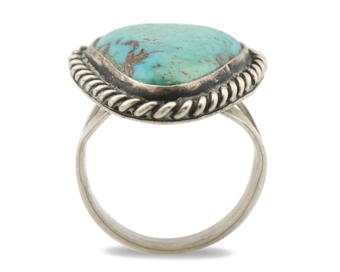Navajo Ring .925 Silver Globe Turquoise Native American Artist C.1980's