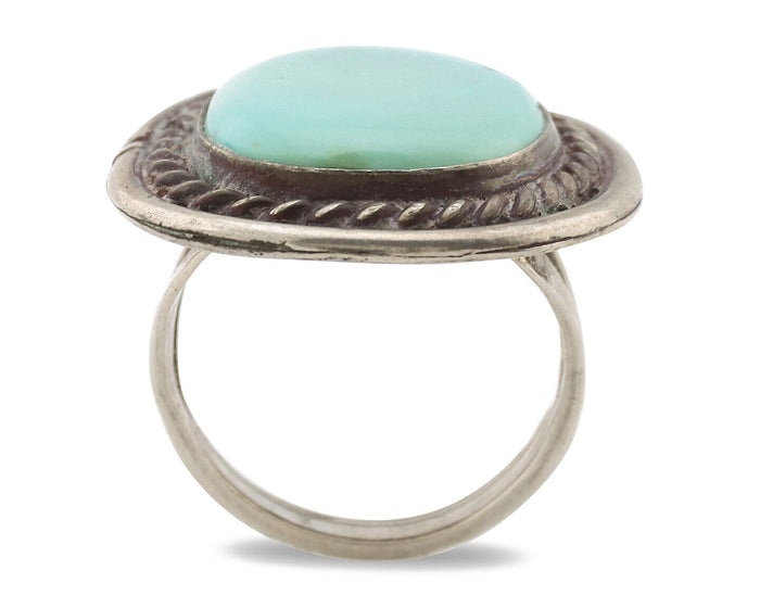 Navajo Ring .925 Silver Globe Turquoise Native American Artist C.1980's