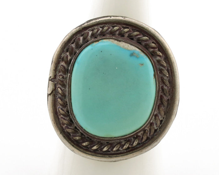 Navajo Ring .925 Silver Globe Turquoise Native American Artist C.1980's