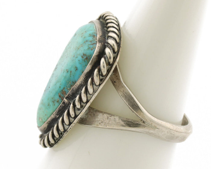 Navajo Ring .925 Silver Globe Turquoise Native American Artist C.1980's