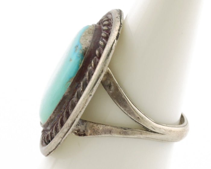 Navajo Ring .925 Silver Globe Turquoise Native American Artist C.1980's