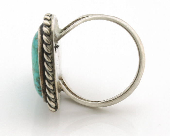 Navajo Ring .925 Silver Globe Turquoise Native American Artist C.1980's