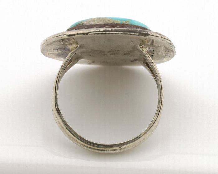 Navajo Ring .925 Silver Globe Turquoise Native American Artist C.1980's
