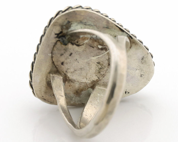 Navajo Ring .925 Silver Globe Turquoise Native American Artist C.1980's