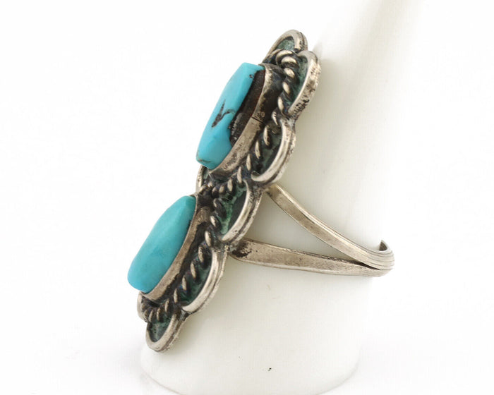 Navajo Ring .925 Silver Globe Turquoise Native Artist C.80's