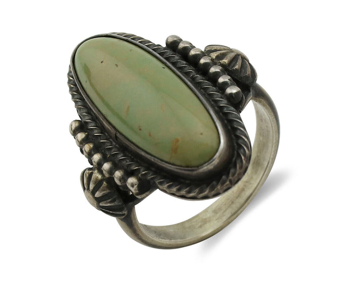 Navajo Ring 925 Silver Green Turquoise Artist Signed RB C80s
