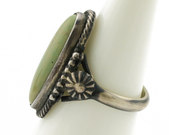 Navajo Ring 925 Silver Green Turquoise Artist Signed RB C80s