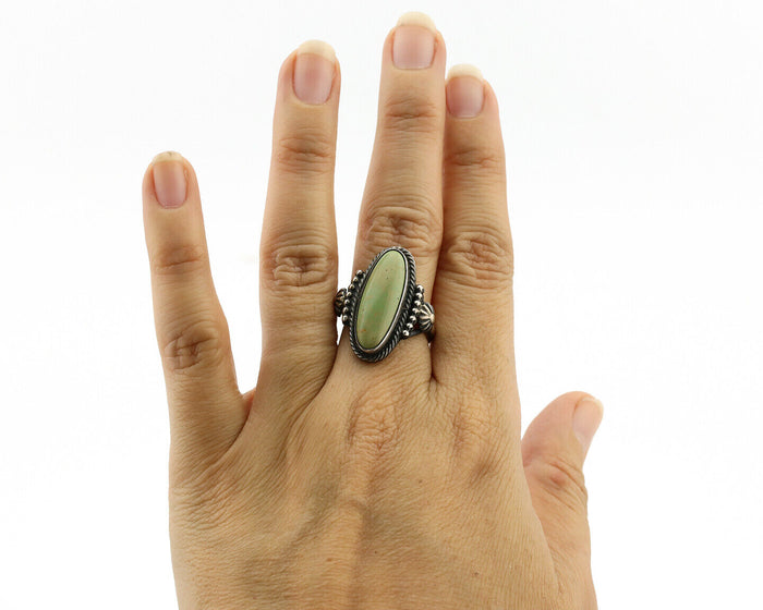 Navajo Ring 925 Silver Green Turquoise Artist Signed RB C80s