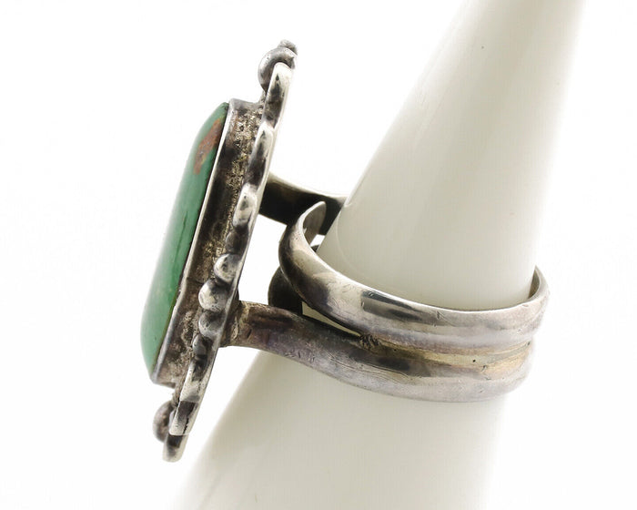 Navajo Ring .925 Silver Green Turquoise Signed By Native C.1980's