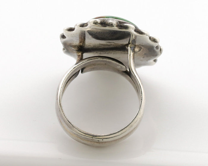 Navajo Ring .925 Silver Green Turquoise Signed By Native C.1980's