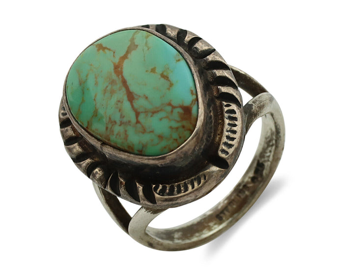 Navajo Ring .925 Silver Kingman Turquoise Artist Signed Gecko C.1980's