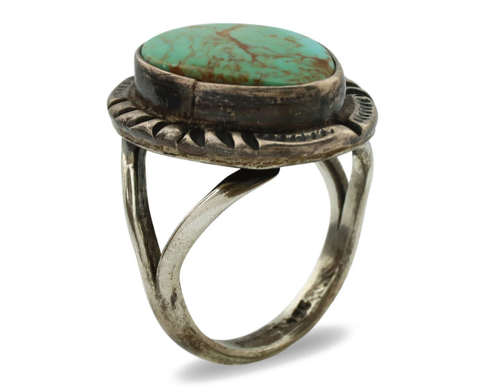 Navajo Ring .925 Silver Kingman Turquoise Artist Signed Gecko C.1980's