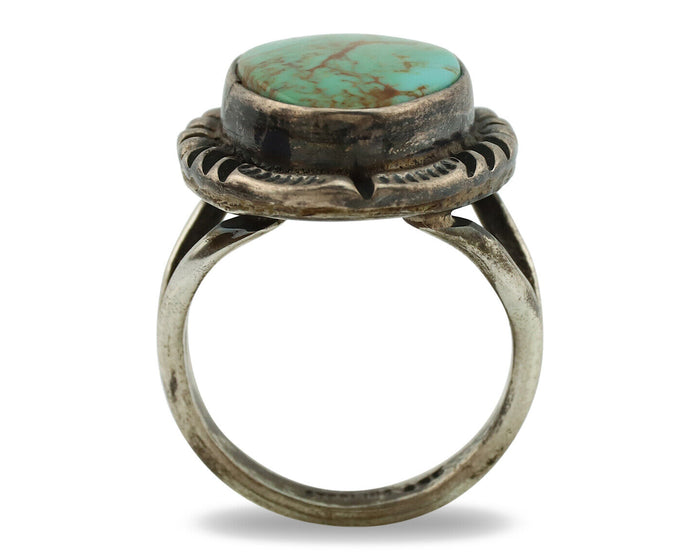 Navajo Ring .925 Silver Kingman Turquoise Artist Signed Gecko C.1980's