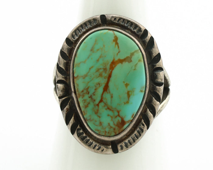 Navajo Ring .925 Silver Kingman Turquoise Artist Signed Gecko C.1980's